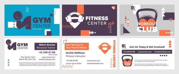 Conjunto Design Cartão Visita Para Trabalhador Centro Fitness Modelo Papel — Vetor de Stock
