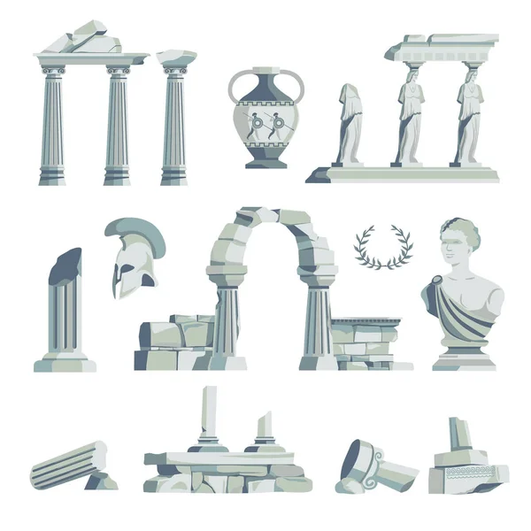 Elementos Arquitetura Escultura Roma Antiga Grécia Ânfora Busto Pilares Templo — Vetor de Stock