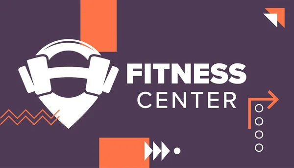 ロゴタイプのジムビジネスカード 設備のあるフィットネスセンターのプロモーションと広告のためのバナー トレーニングやトレーニング 健康と成長する筋肉の世話をします 平型ベクトル — ストックベクタ