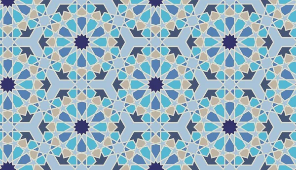 アラビアタイルや抽象的なデザイン 異なる色の作品とモザイク 幾何学的な部品は全体像を作る オリエンタルモチーフ装飾 シームレスなパターン 印刷または背景 平型ベクトル — ストックベクタ