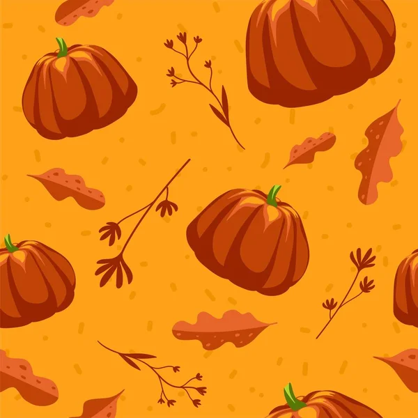 Ripe Pumpkins Autumn Dry Foliage Leaves Falling Seasonal Decoration Design — Stock Vector