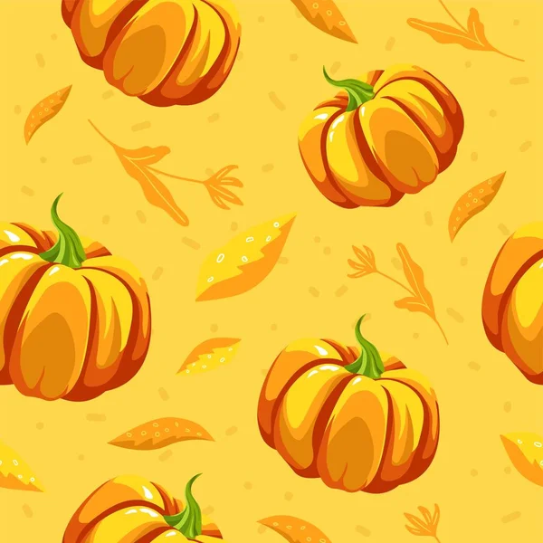 Pumpkins Leaves Autumn Seasonal Foliage Flowers Stems Traditional Vegetable Ingredient — Stock Vector