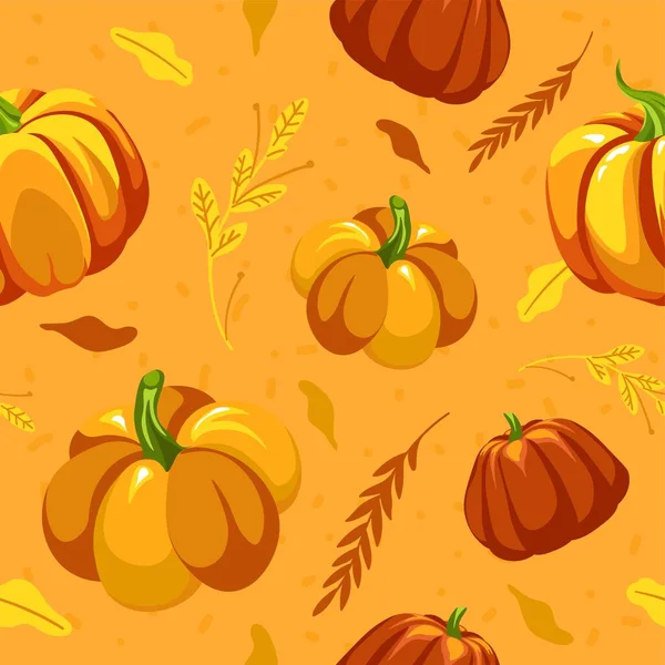 Pumpkins Dried Autumn Foliage Seasonal Flora Vegetables Ripe Veggies Falling — Stock Vector