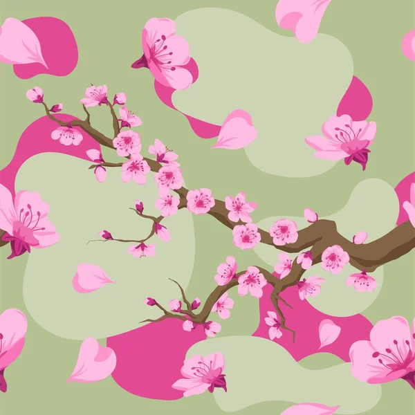 Branches Cerisier Avec Des Pétales Sakura Fleurs Pétales Brindilles Avec — Image vectorielle