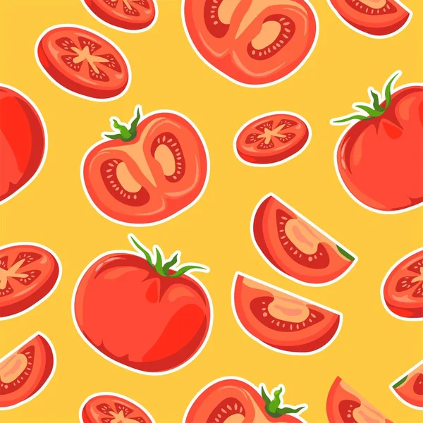 美味的 有机的西红柿蔬菜 美味的农家餐 用于饮食和营养 营养和吃健康的配料 无缝图案 印刷品或背景 矢量呈扁平型 — 图库矢量图片