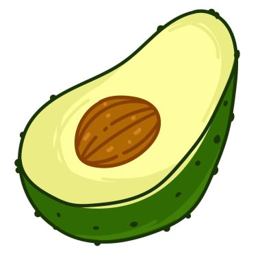 Tohum ve kabuklu egzotik olgun meyve, izole edilmiş taze avokado ikonu. Vitamin ve minerallerle dolu doğal ve organik bileşenler. Vejetaryen ve vejetaryen yemekleri ve atıştırmalıklar. Düz biçimli vektör