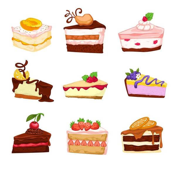 Kue Dan Berry Dengan Topping Permen Terisolasi Dan Berbagai Macam - Stok Vektor