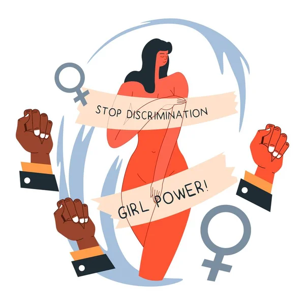 Feminismens Rörelse Och Kamp För Kvinnors Rättigheter Och Jämställdhet Feminin — Stock vektor