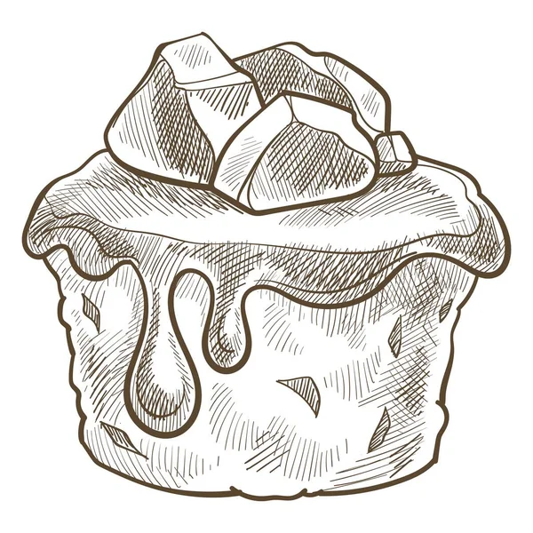 Десерт Шоколадной Начинкой Карамелью Изолированный Сладкий Торт Кусок Пирога Зефиром — стоковый вектор