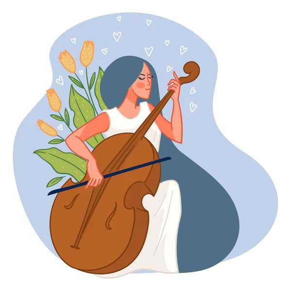 Personnage Féminin Pratiquant Violon Violoniste Femme Avec Instrument Musique Jouant — Image vectorielle