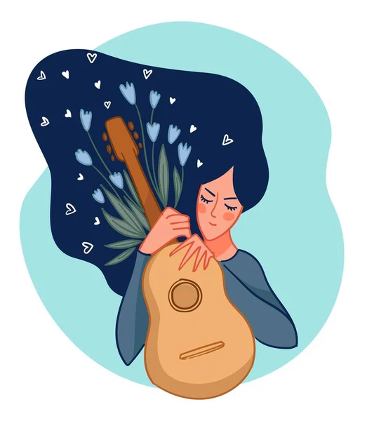 Personnage Féminin Jouant Musique Guitare Acoustique Femme Avec Instrument Musique — Image vectorielle