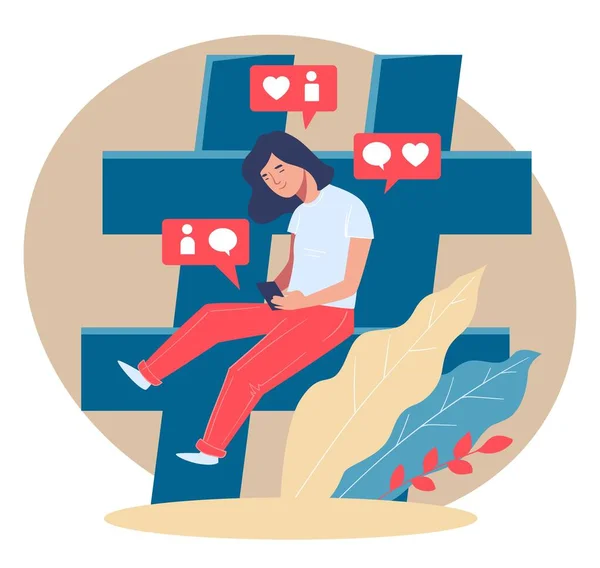 Жіночий Персонаж Смартфоном Підліток Мобільним Телефонним Спілкуванням Соціальній Мережі Дівчина — стоковий вектор