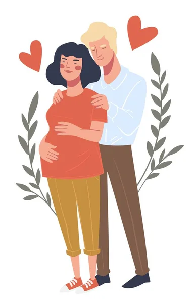 Marido Sosteniendo Vientre Esposa Embarazada Personas Aisladas Amor Embarazo Felicidad — Archivo Imágenes Vectoriales