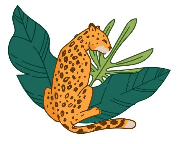 Cheetah Wildlife Mammal Animal Spots Fur Hiding Sitting Lush Leaves — Stock Vector
