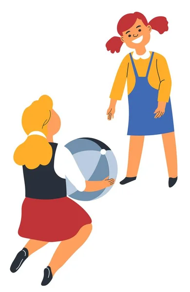 Дети Играют Бросать Ловить Мяч Смешные Девочки Малыша Детской Площадке — стоковый вектор