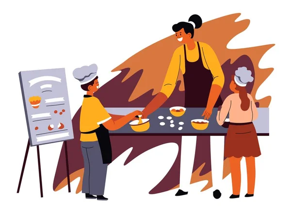 Cours Cuisine Leçons École Avec Professeur Expliquant Les Bases Femme — Image vectorielle