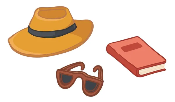 Hat Protecting Sun Sunglasses Notebook Book Isolated Icons Personal Belongings — Stock Vector