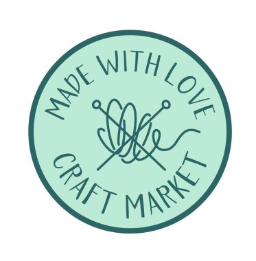 El yapımı ve örgü ürünleri aşktan, el işi çarşı iğnelerinden ve iplikten yapılır. Örgü ve aksesuarlar. Paket için reklam pankartı, etiket, amblem ya da logoti. Düz biçimli vektör