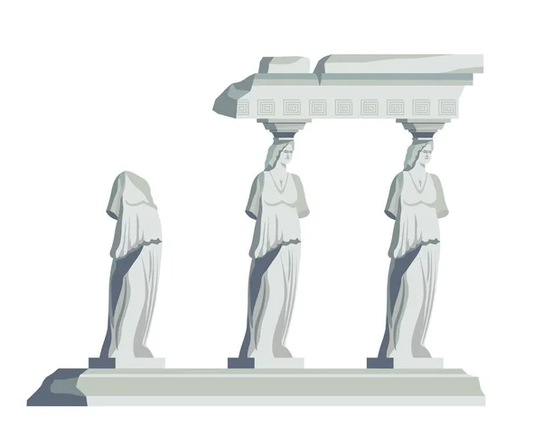 古希腊或罗马建筑和建筑的历史遗迹和遗迹 希腊和罗马建筑的孤立部分 有装饰和设计的柱子 矢量呈扁平型 — 图库矢量图片
