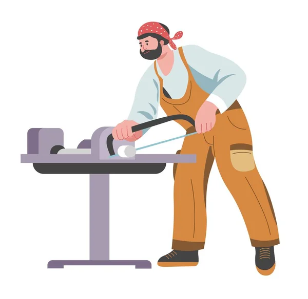 Woodworker Personagem Masculino Vestindo Uniforme Trabalhando Material Madeira Personagem Homem —  Vetores de Stock