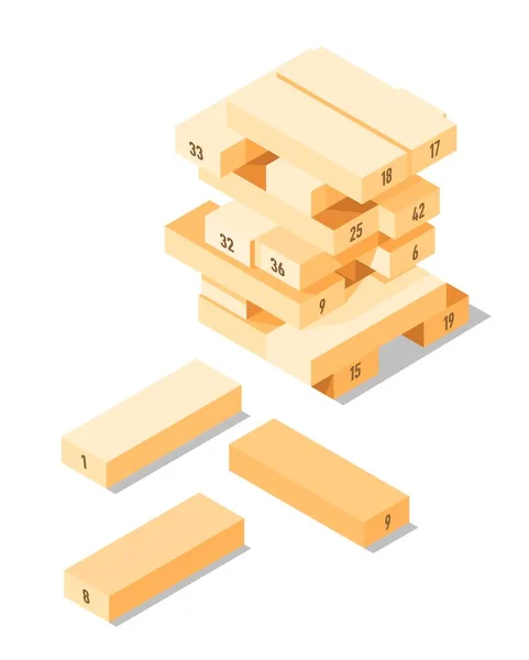 棋盘游戏的身体技巧 孤立的木块形成了塔楼 休闲和娱乐 有乐趣和消磨时光 接二连三地玩方块和移动 平面样式插图中的向量 — 图库矢量图片
