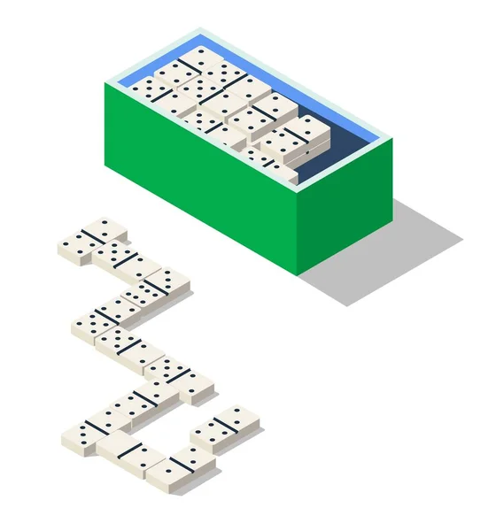 Dominoes Bitar För Att Spela Brädspel Isolerad Låda Med Dominobrickor — Stock vektor