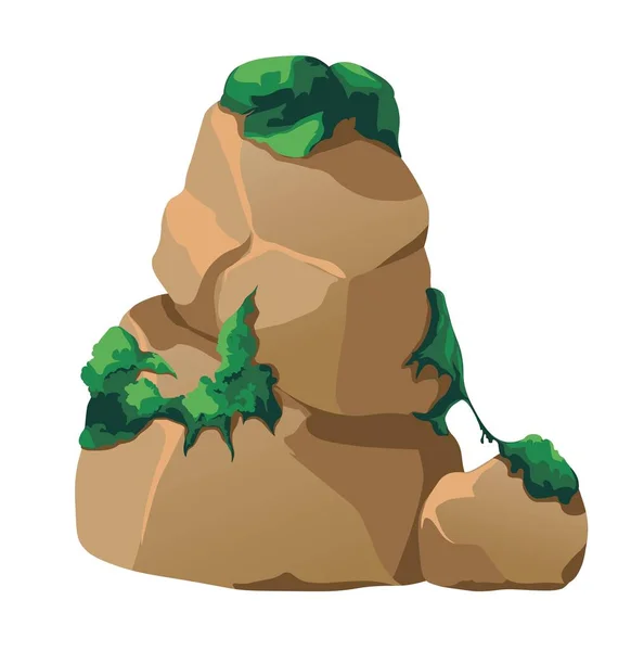 Piedra Cultivada Con Musgo Roca Aislada Con Planta Verde Sin — Archivo Imágenes Vectoriales