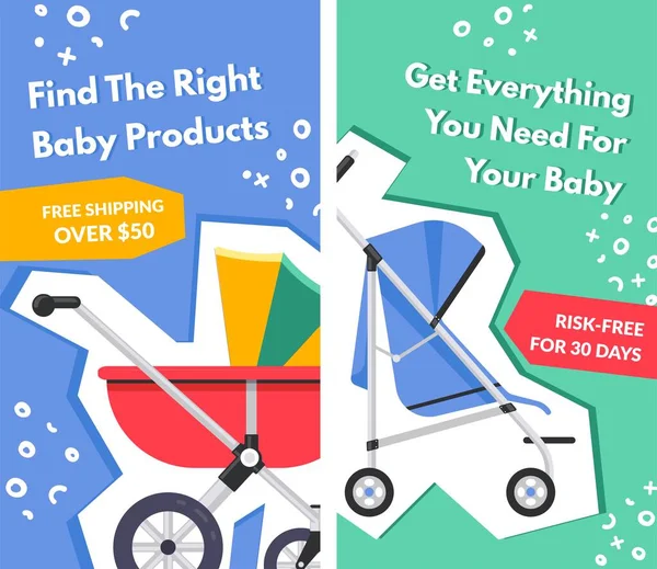 Productos Bebé Adecuados Para Bebé Tienda Con Cochecitos Ropa Para — Archivo Imágenes Vectoriales
