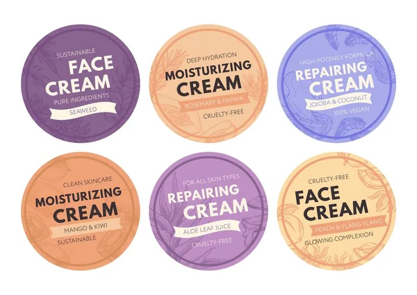 Face Cream Package Set Hand Drawn Elements Colorful Product Sticker — Stock Vector