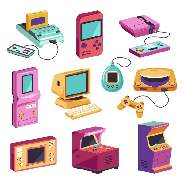 Old School Retro Games Appliances Children Adults Leisure Time Tetris — Stock Vector