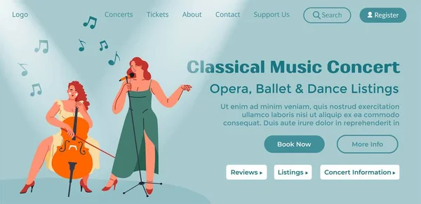 Опера Балет Танцювальні Списки Класичний Музичний Концерт Розваги Співає Грає — стоковий вектор