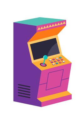 Oyun oynamak için düğmeleri ve ekranı olan bir oyun makinesi, ticari ya da ev kullanımı. İzole edilmiş retro ve eski tarz eğlence, oyun salonu ve savaş oyunları ikonu. Düz biçimli vektör