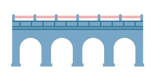 Architecture of city or town, isolated bridge with arches and railings. Construction made of bricks and concrete, passage for pedestrians and road for vehicles to cross river. Vector in flat style