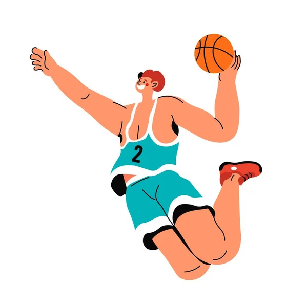 Basketball Player Throwing Ball Isolated Sportive Male Character Wearing Uniform — Stock Vector