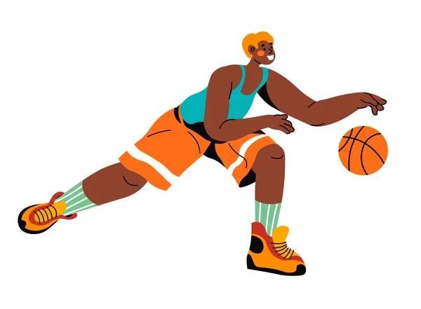 Basketballer Achter Bal Aan Geïsoleerde Sportieve Man Die Basketbal Speelt — Stockvector