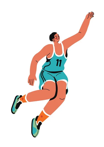 Баскетболист Прыгает Воздухе Достигая Высокого Рукой Изолированный Мужской Характер Носить — стоковый вектор