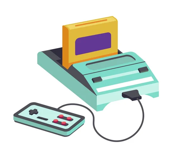 Console Gioco Marca Dendy Con Cartuccia Controller Icona Isolata Giochi — Vettoriale Stock