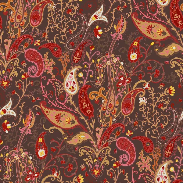 Paisley Μοτίβο Σχέδιο Στολίδι Ανθισμένα Λουλούδια Και Διακόσμηση Φυλλώματος Χλωρίδα — Διανυσματικό Αρχείο