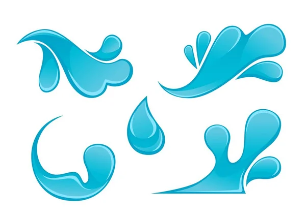 Water Splashes Sprinkle Liquids Fluids Isolated Icons Waves Flows Drops — Stock Vector