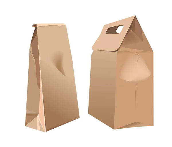 纸袋装有货物 隔离包装设计简单 结构坚固 产品或食品的图标 在市场或商店上销售 生态友好的包装 矢量呈扁平型 — 图库矢量图片