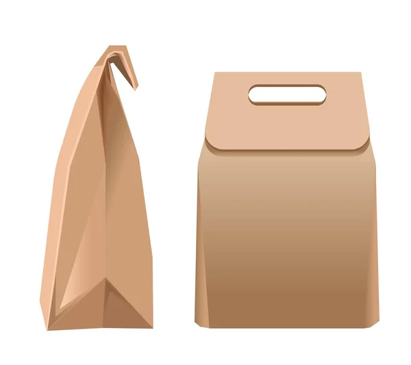 Verpackung Für Produkte Lebensmittel Oder Waren Vereinzelte Cartoontasche Mit Griff — Stockvektor