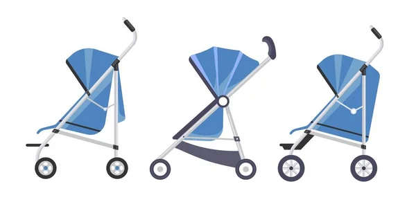 子供の救急車 散歩のための隔離された赤ん坊のプログラム キッズ製品で品揃えを買い物や保管してください 幼児や幼児は外を散歩するための快適な座席 平面図のベクトル — ストックベクタ