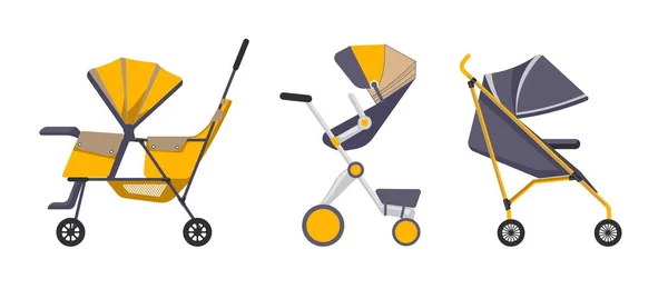 Kinderwagen Verschillende Modellen Assortiment Winkel Winkel Voor Ouders Kinderproducten Perambulator — Stockvector