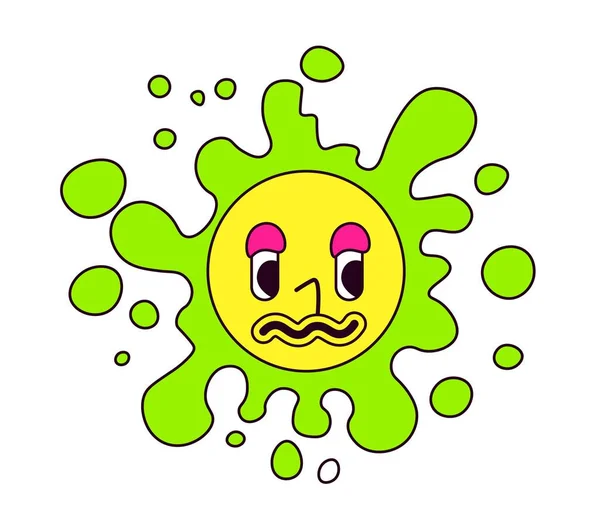 太陽に似た架空のキャラクター 孤立したカラフルな人物や子供っぽい絵 顔の表情 目と口 光線と角度 円形の生き物の戯画 平型ベクトル — ストックベクタ