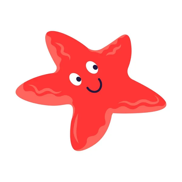Personaje Marino Con Expresión Sonriente Carácter Estrella Mar Aislada Viviendo — Vector de stock