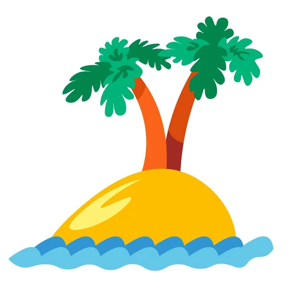 Island Cartoon Isolated Land Sand Palm Tree Green Foliage Leaves — Stock Vector