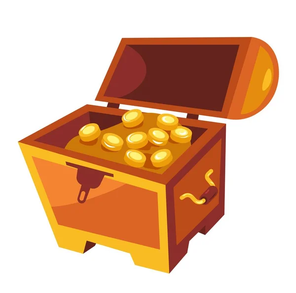Treasure Chest Gold Coins Money Wealth Wooden Box Lock Handle — Stock Vector