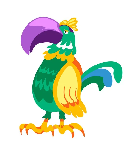 Personagem Desenho Animado Papagaio Com Penas Coloridas Plumagem Animal Aviário — Vetor de Stock