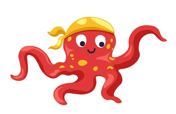 Octopus Personagem Animal Bonito Usando Chapéu Pirata Desenhos Animados Personagem —  Vetores de Stock