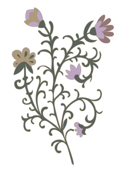 Paisley Flor Com Caule Galhos Florescendo Enfeite Decoração Botânica Decoração — Vetor de Stock